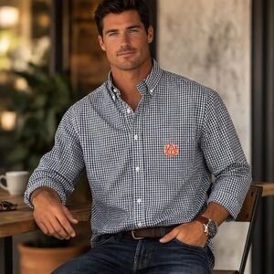 Campus Specialties Auburn Tigers Navy & White Gingham Button-down Shirt Sz Large